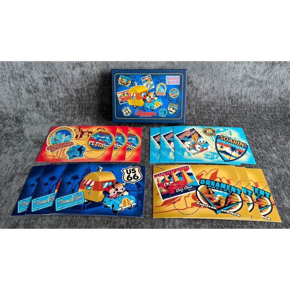 Disney California Adventure Postcard Set of 12 Boxed Mickey Soarin Cars Route 66